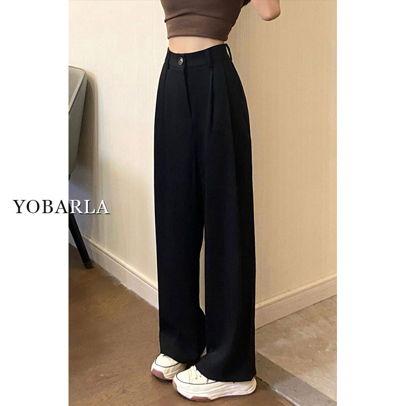 Cross-Border 2025 Black Suit Pants Elastic Waist Slim Casual Pants Summer Loose Wide-Leg Pants High-Waist Draped Trousers