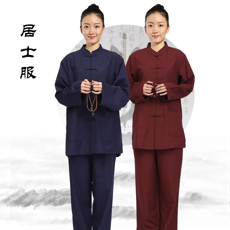 Dharma Club Buckle Husband Clothing Women's Mountain Monk Clothing Haiqing Zen Suit Spring Summer Autumn Brown Navy Blue