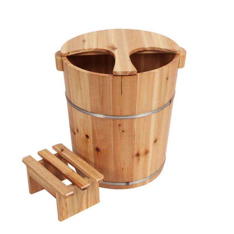 Warm Foot Bath Bucket, Traditional Xizang Foot Bath Bucket, Foot Bath Bucket, Solid Wood Foot Bath Bucket, Small Deep Bucket with Lid Wooden Bucket