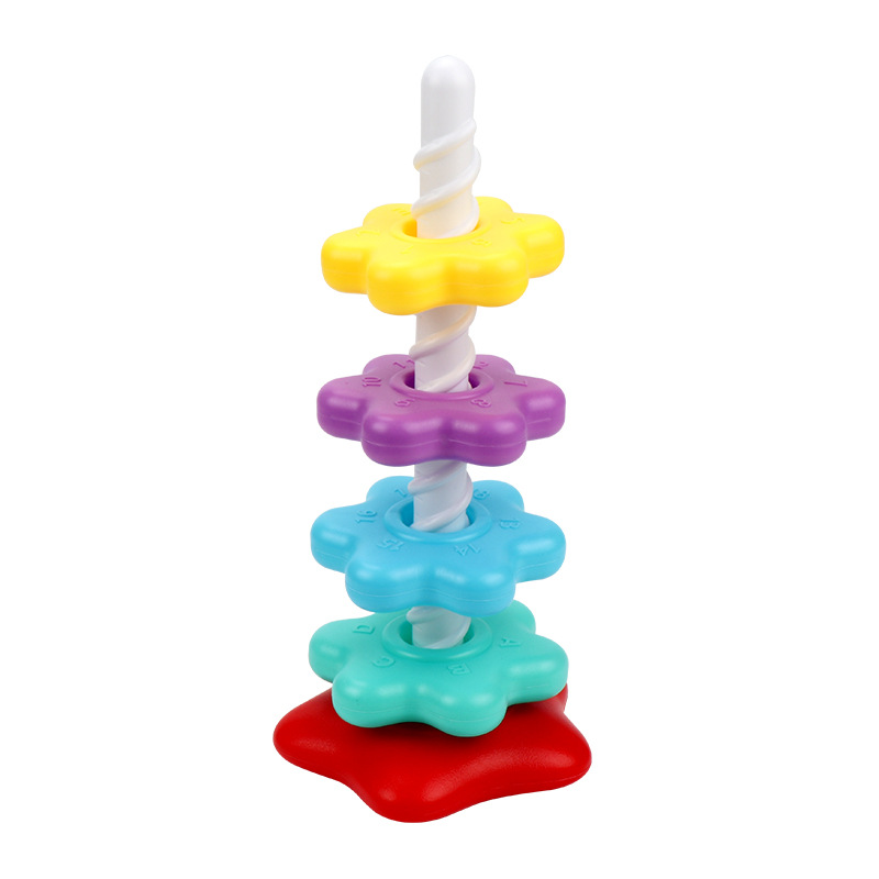 Cross-Border Baby Rainbow Spinner Jenga Ring 1-3 Years Old 6 Baby Spinner Tower 2 Educational Early Education Toys