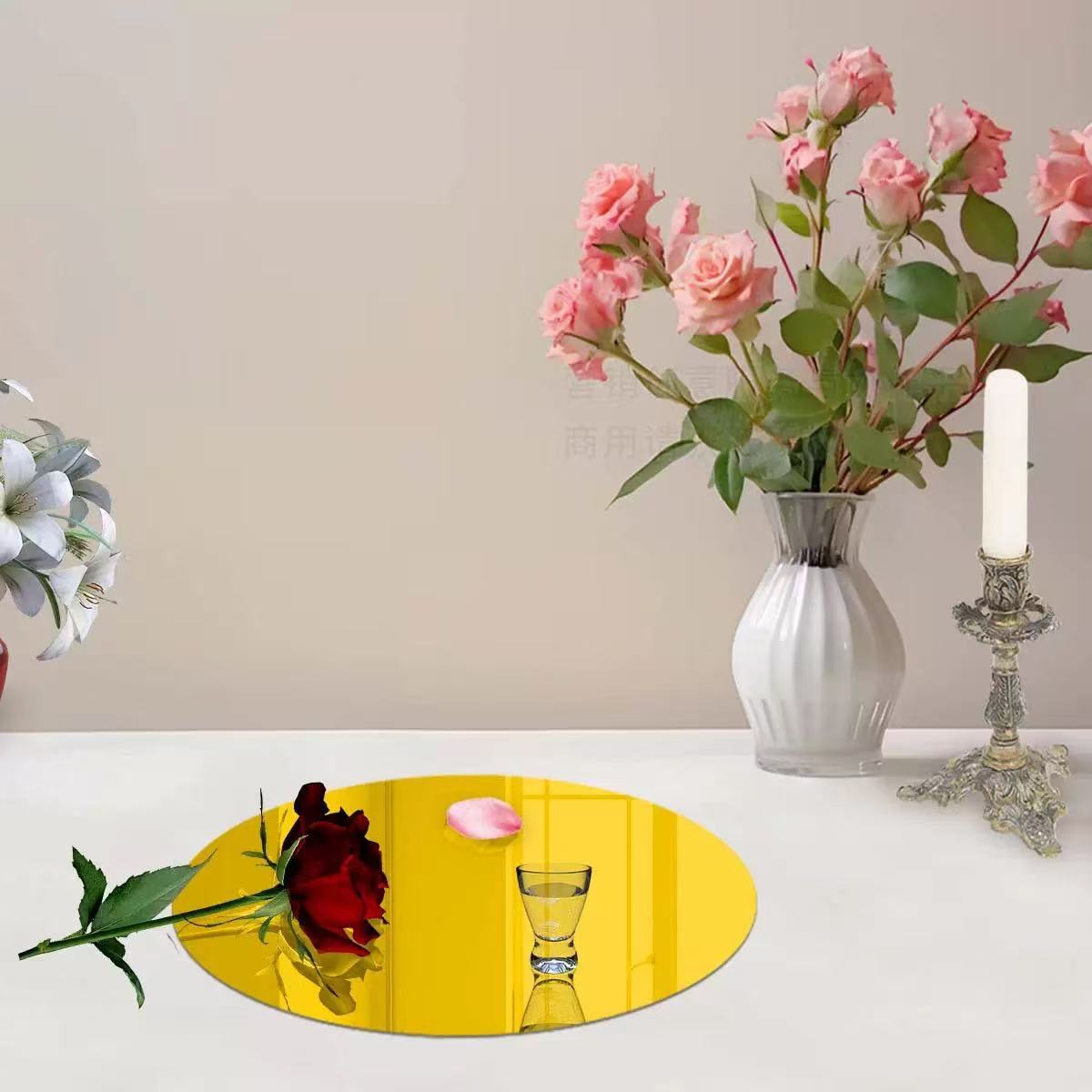 Cross-Border Disc Acrylic Mirror Stickers Bedroom Living Room Stair Wall Stickers Self-Adhesive Wall Wedding Wine Glass Decorative Mirror