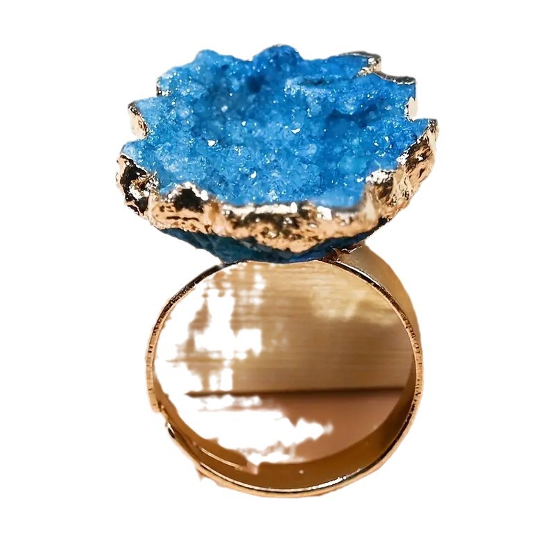 Natural Crystal Cave Sun Flower Sliced Ring Agate Edge Electroplating Colorful Irregular Ring Cross-border Wholesale