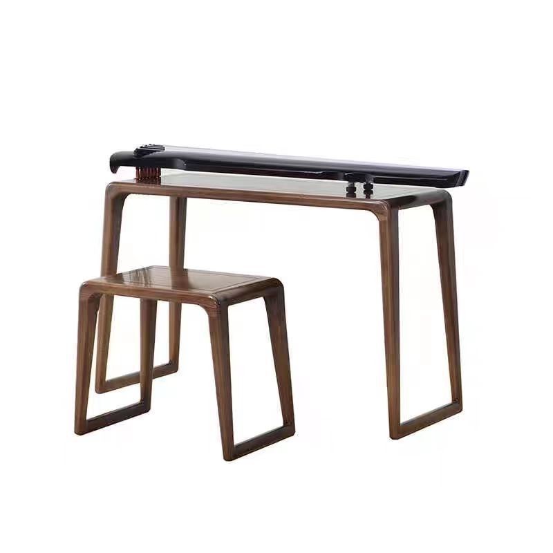 Chinese Solid Wood Resonance Elm Table and Stool Guqin Table Guqin Stool Chinese Calligraphy Modern Simple Desk Guzheng Table