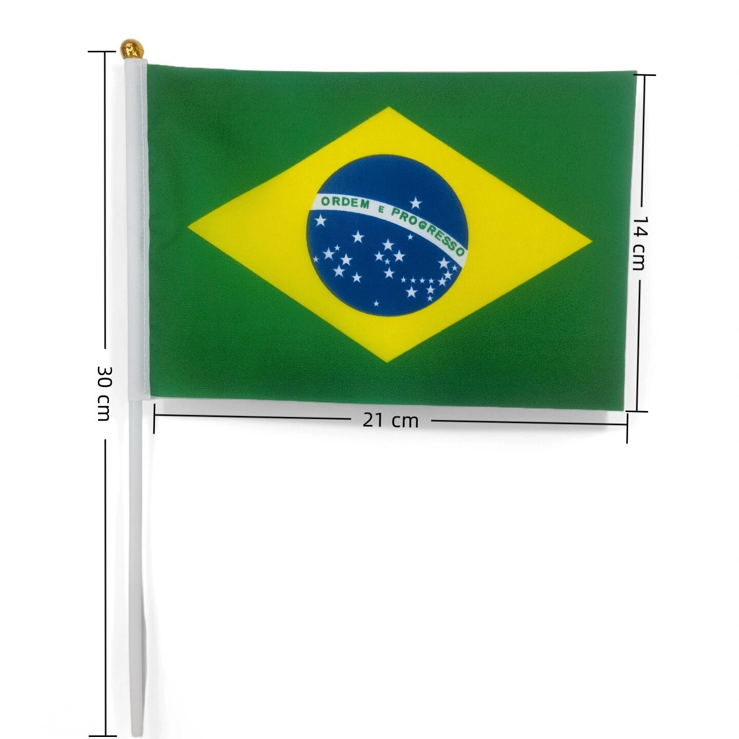 14*21cm Brazil Hand Waving Flag with 30cm Plastic Pole No.8 Polyester Flag