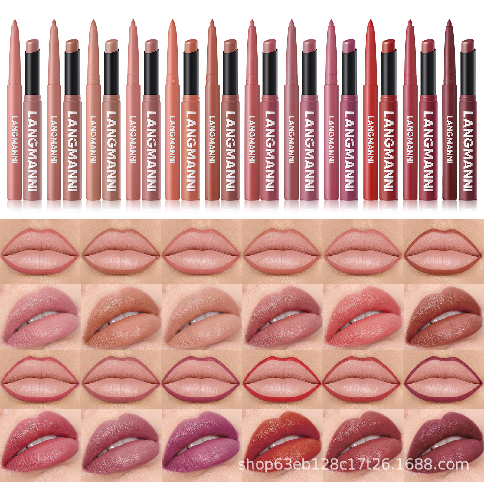 Langmanni набор из двенадцати цветных помад и карандаша для губ матовый набор