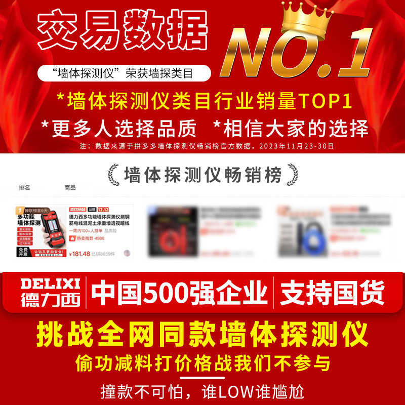 Delixi Multifunctional Wall Detector Measures Steel Wire, Concrete Load-Bearing Wall, Perspective Hidden Line Metal Measurement