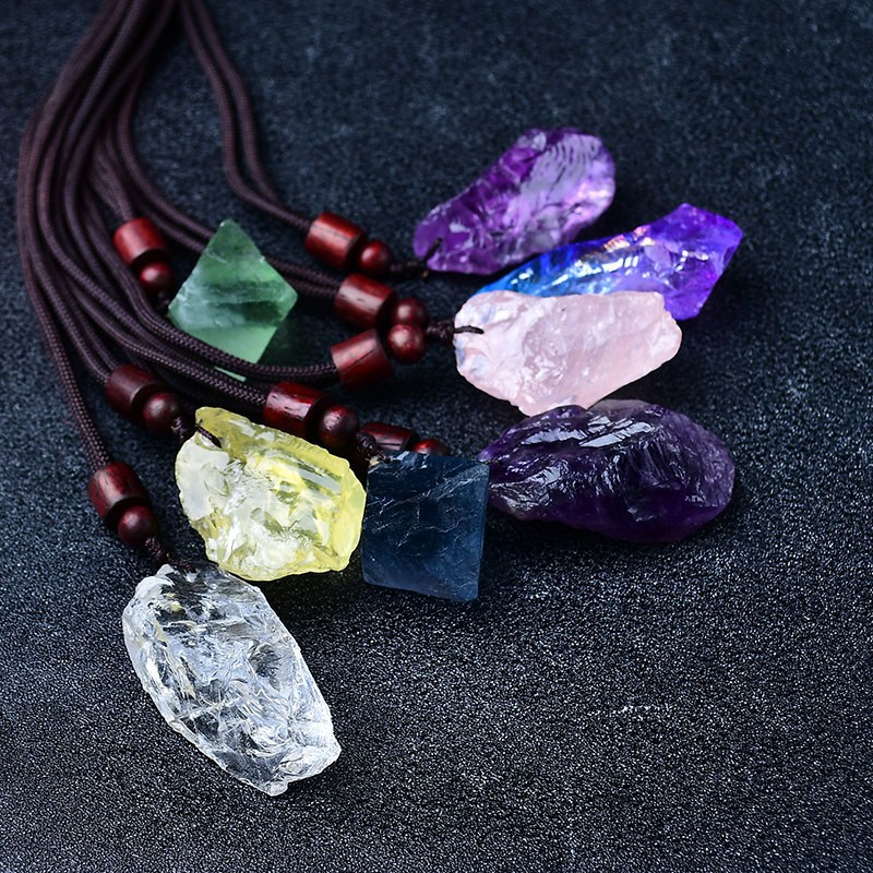 Natural White Purple Yellow Pink Crystal Original Stone Pendant Men's and Women's Jewelry Pendant Ore Specimen Holiday Gift