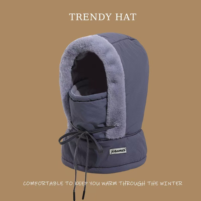 Winter Thickeneded Velvet down Hat for Men and Women Cycling Warm Lei Feng Hat Windproof Cold Neck Scarf Hat One-Piece Cycling Hat