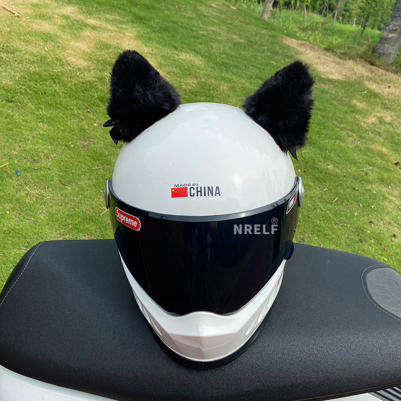Fashionable Helmet Decoration Cute Female Rider Motorcycle Motorcycle Electric Car Hat Plush Cartoon Ears Removable