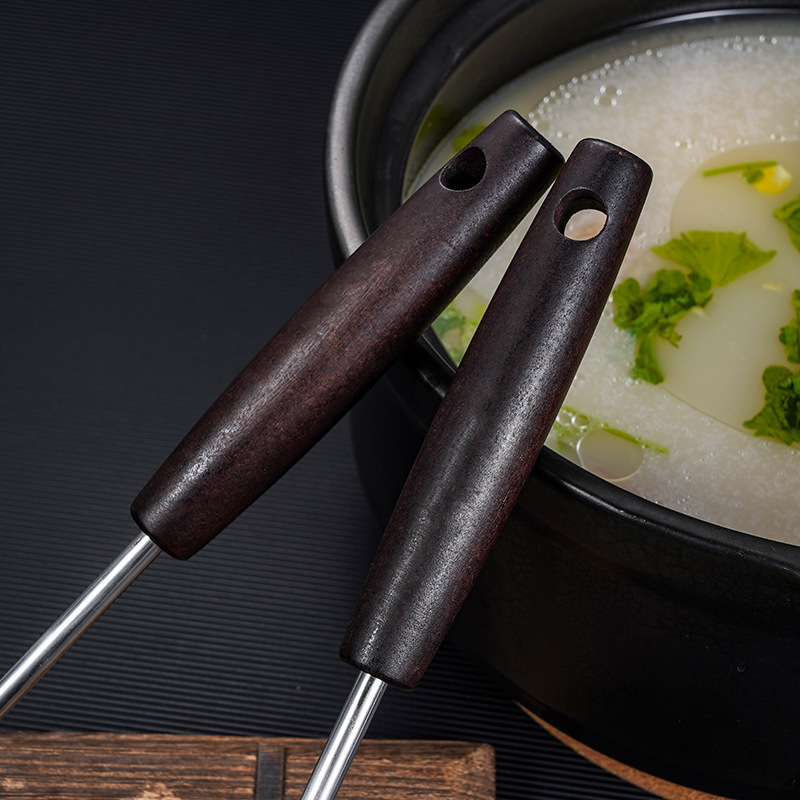 304 Stainless Steel Colander Household Wooden Handle Mesh Leakage Filter Mesh Foaming Spoon Kitchen Oil Strap Spoon Oil Residue Flour Sieve