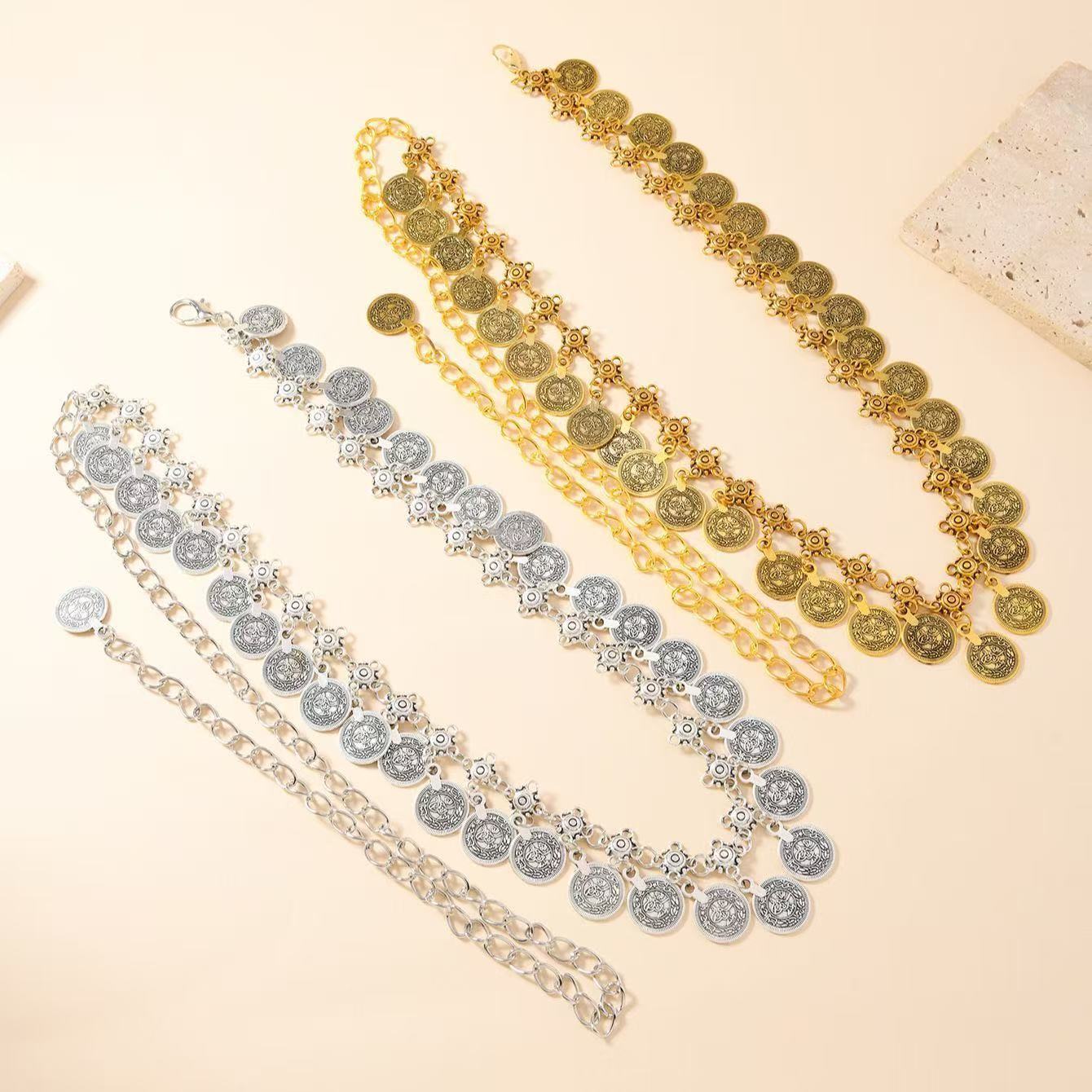 New Retro Ethnic Style Metal Pendant Ancient Coin Belt Bohemian Tassel Dress Accessories Waist Chain for Women