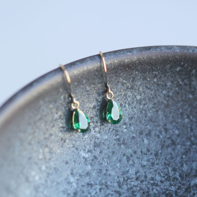 9K Gold French Beautiful Elegant Emerald Water Drop Earrings for Women