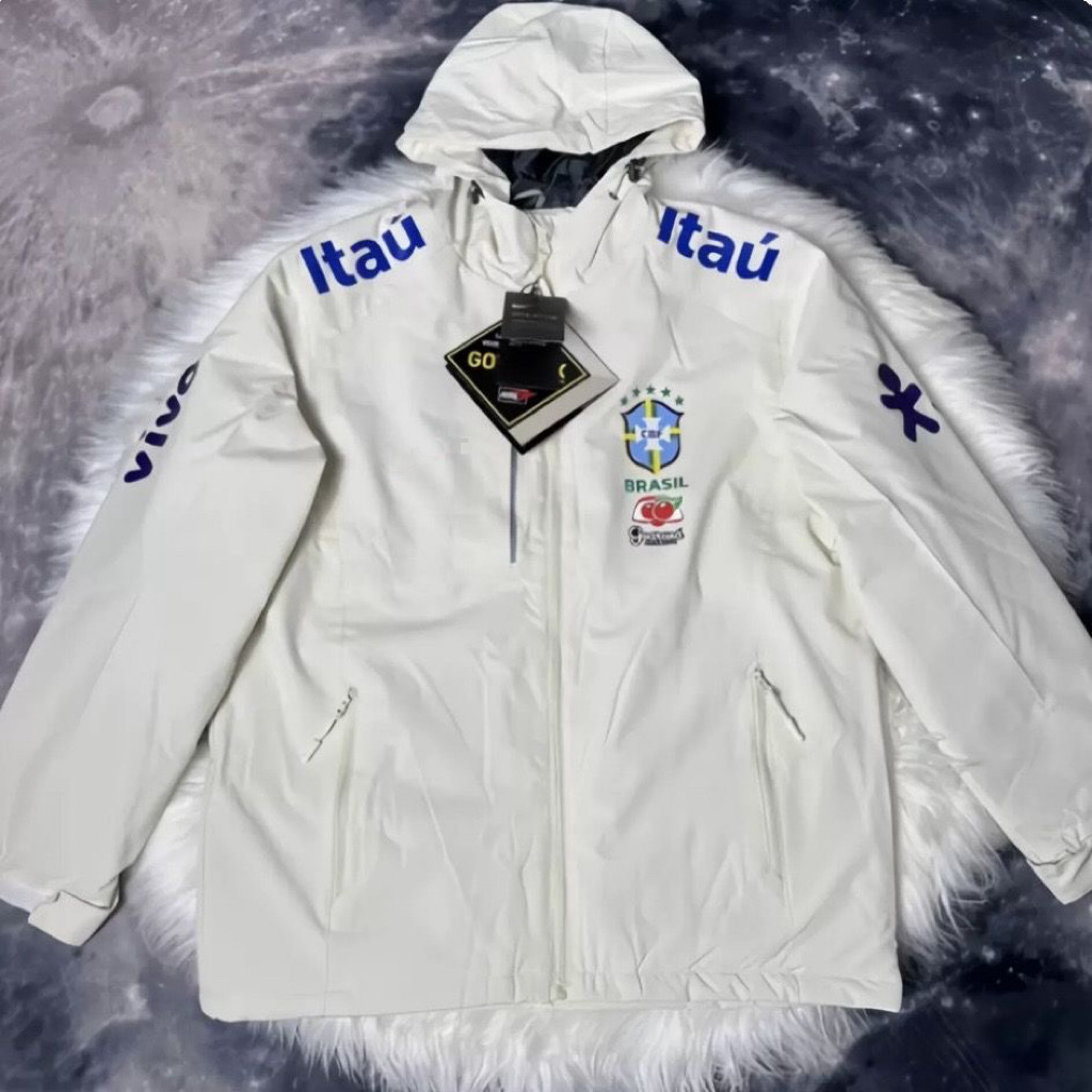 Brazilian Football Captain Sleeve Jacket, Fleece-Lined, Warm, Windproof, Waterproof, Hooded, Same Style as Neymar's Jacket