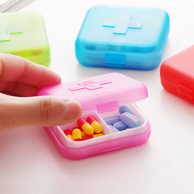 Cross medicine box 4 plastic sub-packed small medicine box Square portable portable medicine box pill box small square box wholesale
