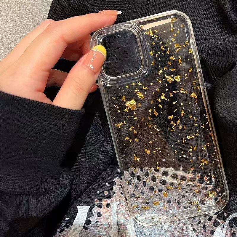 Epoxy Transparent Gold Foil Suitable for Apple 17Promax Mobile Phone Case Iphone16Pro Protective Cover 15/14 Anti-Fall