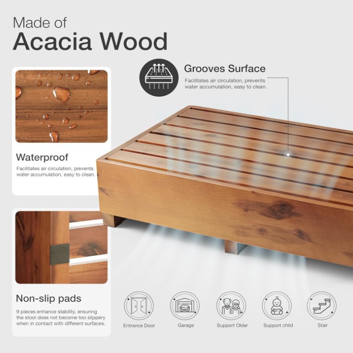 Wooden Step Stool High Ladder Stool Wooden Mobile Step Stool Kitchen Acacia Wood Footrest Bedroom under Bed Wooden Footrest