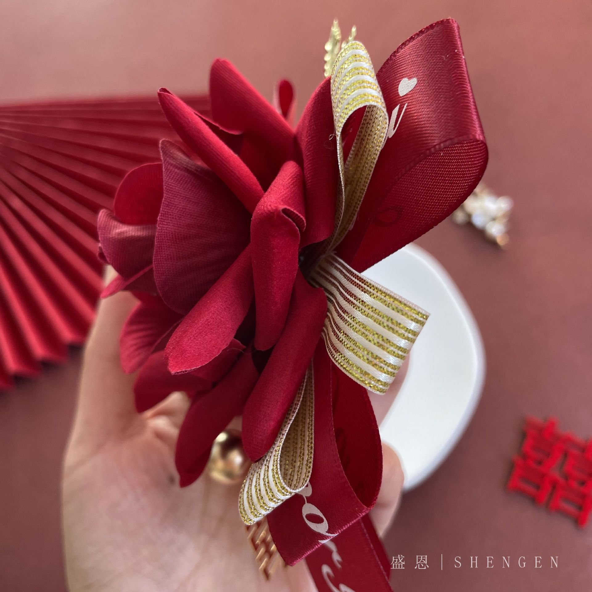 Flannel Chinese Corsage Wholesale Simulation Rose Satin Wedding Bridegroom Family Wedding Supplies Opening Ceremony