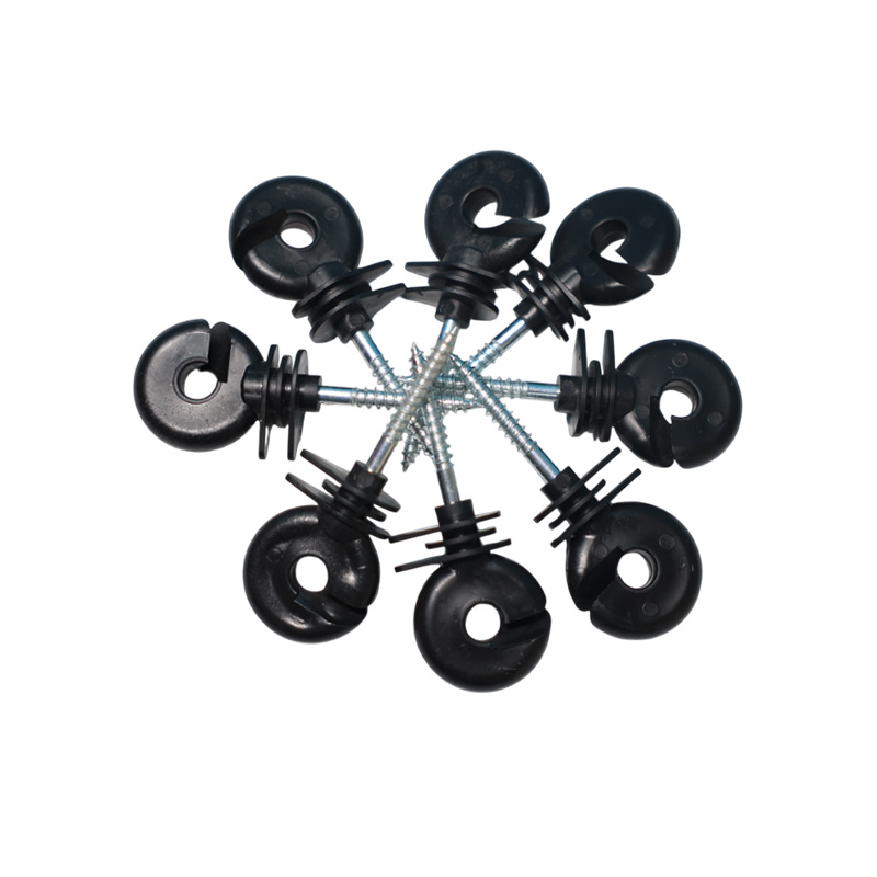 Black Flat Cap Electric Fence Insulator Self-Tapping Screw Type Pointed Insulator Ranch Electronic Fence Insulator