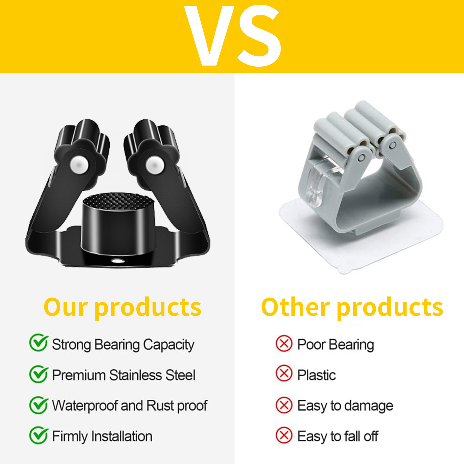 Cross-border mop clip stainless steel non-perforated mop rack mop broom storage tool clip wall-mounted bathroom pendant