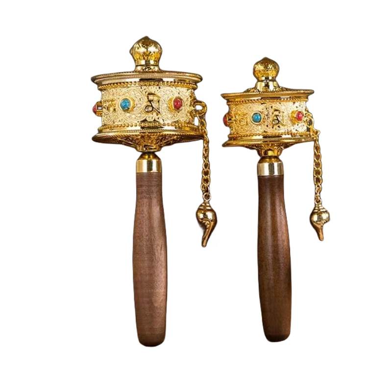 Hand-Cranked Prayer Wheel Base Xizang Buddha Temples Mantra Copper Prayer Wheel Handle Hand-Held Socket Buddhist Utensil Base