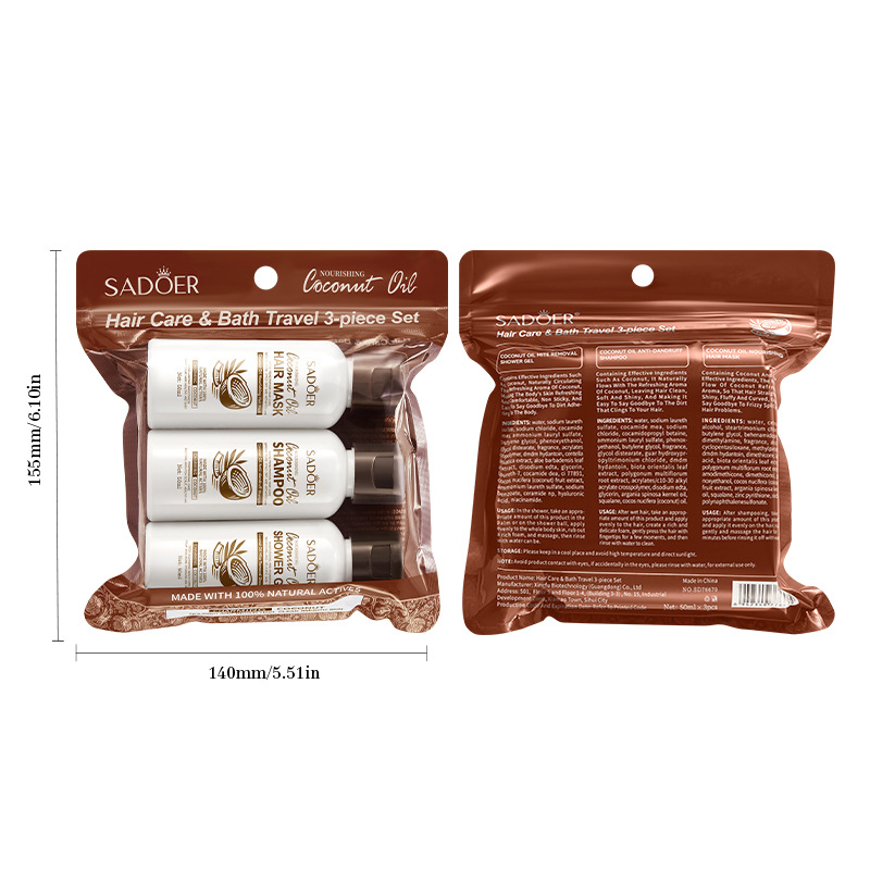 Full English Sadoer Coconut Oil Hair Care Bath Travel 3-Piece Set Shampoo Shower Gel Hair Mask Foreign Trade Cross-Border