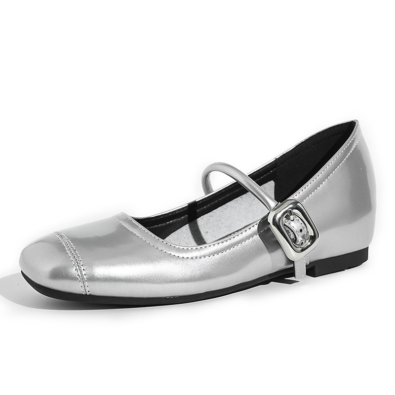 Genuine Leather Height-Increasing Mary Jane French Square-Toe Shallow Work Shoes with a Single Buckle, Large Size Women's Shoes 41-43