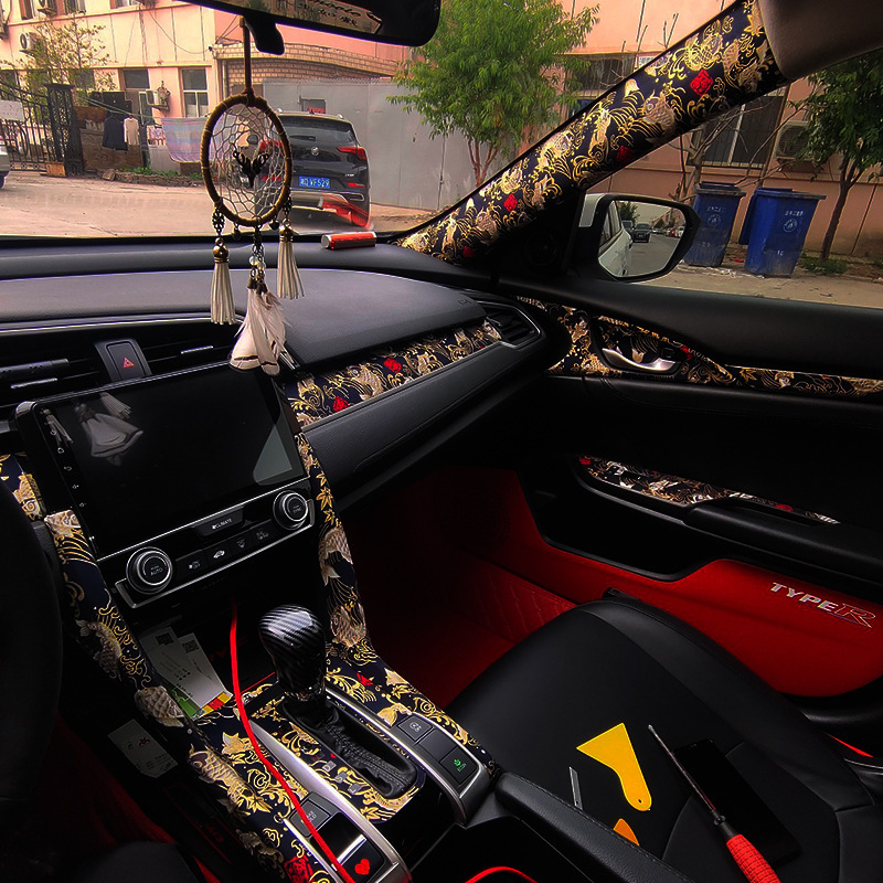 Автомобильный интерьер самоклеящаяся ткань клей вышивка национальная мода наклейки для интерьера модификация jdm стиль abc колонка