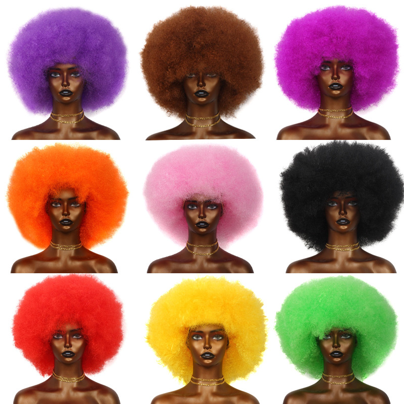 Cross-Border Black Short Wig African Curly Hair Caterpillar Fluffy Small Curly Afro Wig in Stock Afro Wig