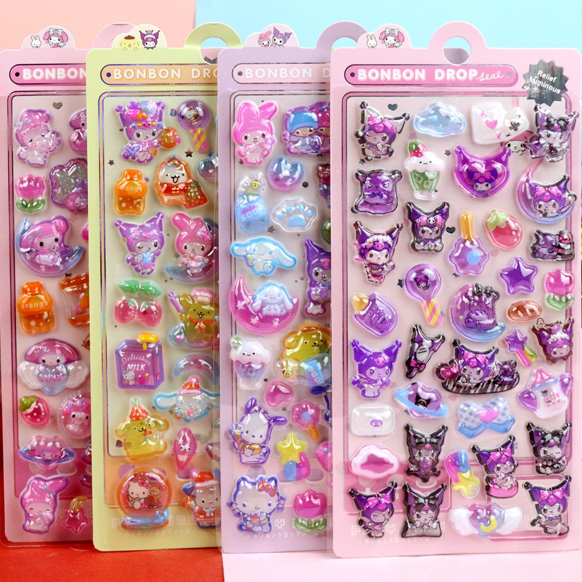 3D Stereo Luminous Embossed Sticker Children's Cartoon Sanrio Kulomi Kapi Star KT Cat Sticker