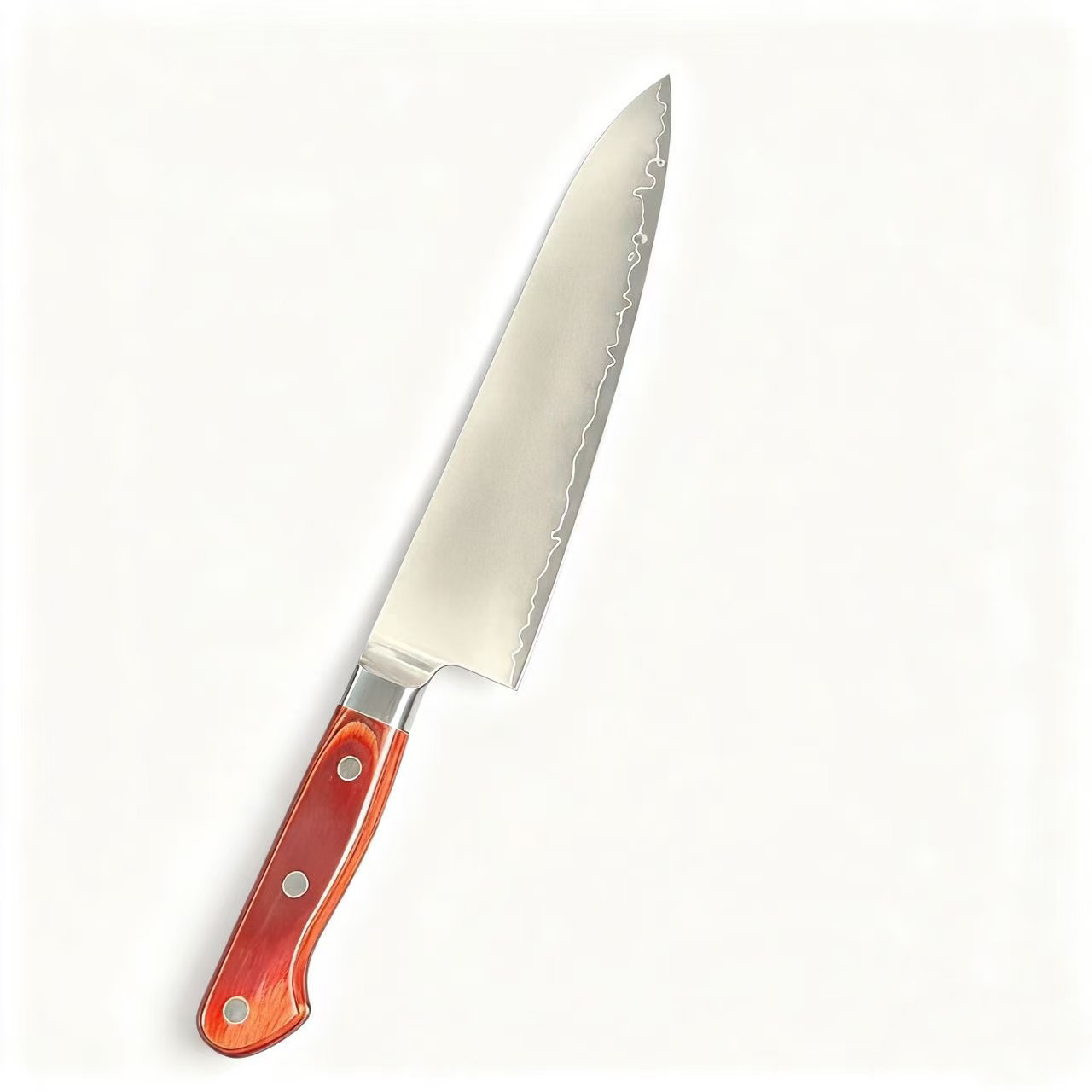 Japanese-Style Three-Piece Vg10 Steel Vintage Matte Chef's Knife with Integrated Dragon Bone and Colored Wood Handle Chef's Knife