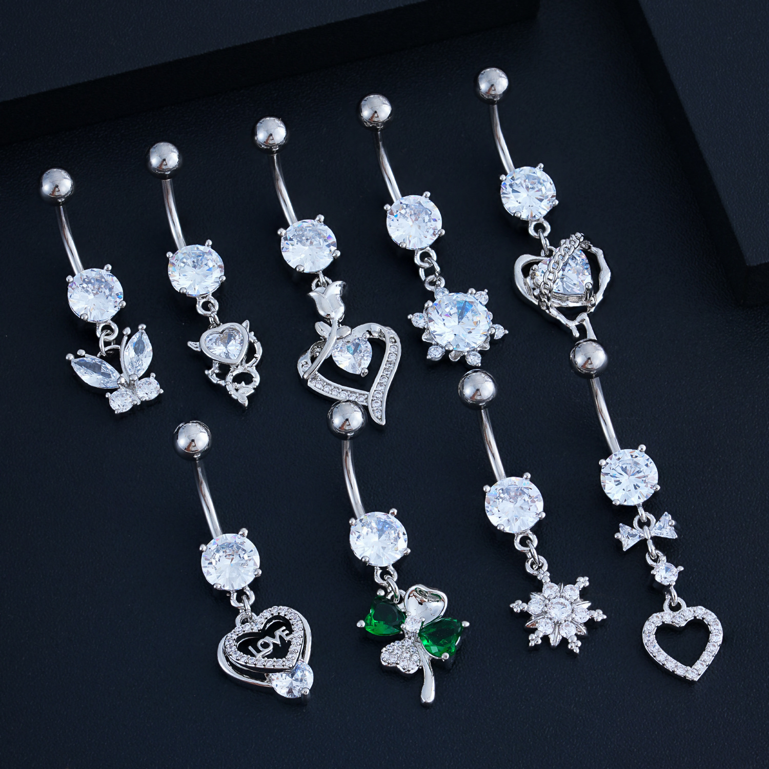 Amazon Cross-Border Navel Ring Butterfly Shiny Zircon Pendant Navel Nail European and American Piercing Jewelry Ready Stock Wholesale