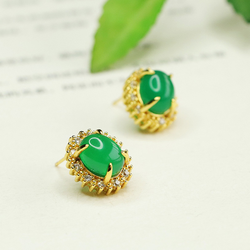 Aiyu Ice Green Chalcedony Earrings Agate Earrings Earrings Fashion Jewelry Factory Wholesale AY4013006