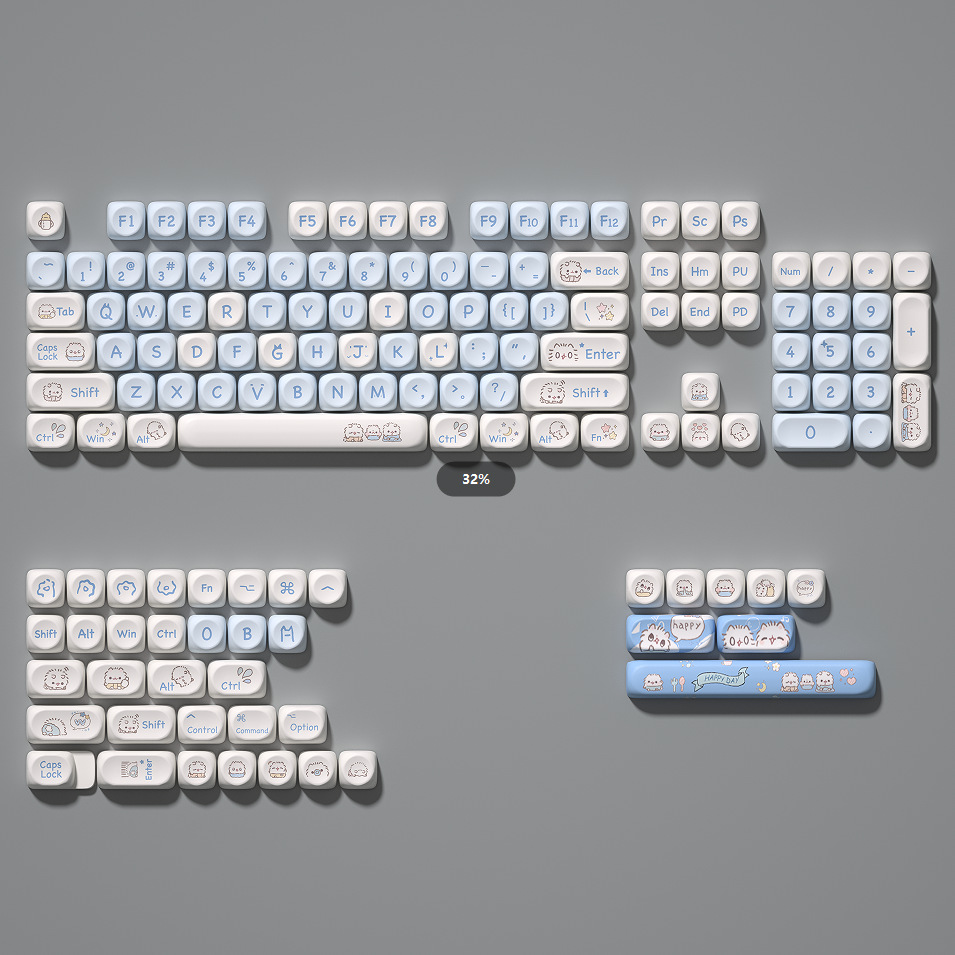 Клавиша Small Meow MOA высота, милый квадратный сублимационный набор клавиш с темой бело-голубого кота