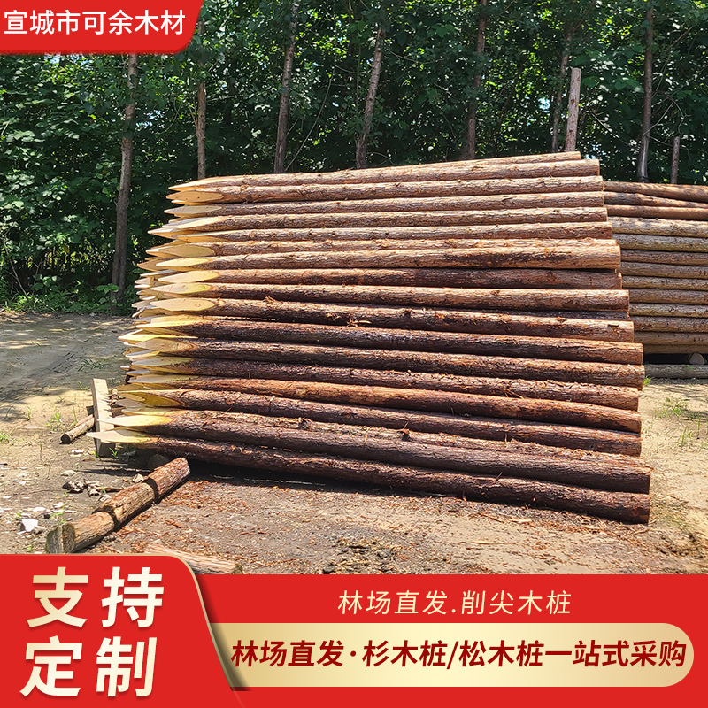 Flood Prevention Wooden Piles for Forest Farms, Direct Delivery for Riverbank Piling Projects, Solid Wood Piles, Pine Wood Piles, Natural Wood Riverbank Protection Sharpened Wooden Piles