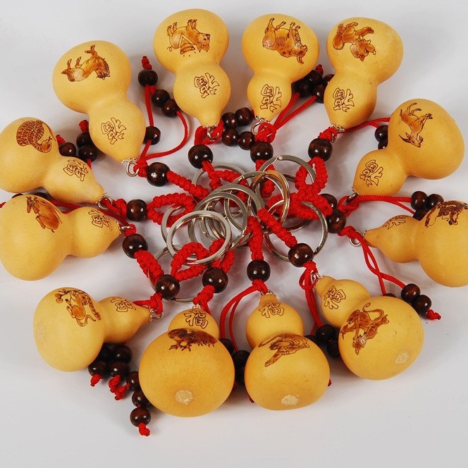 Оптовая продажа подвесок из тыквы/брелок с маленькой тыквой, 12 знаков зодиака, ручная работа, пирография на тыкве