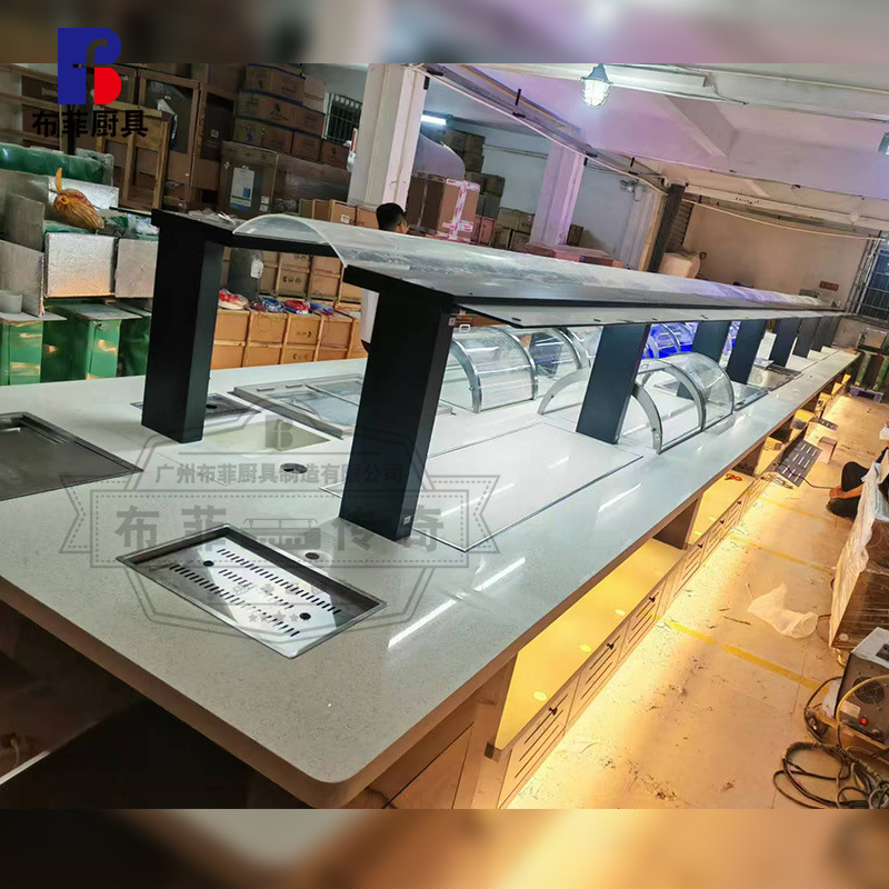 Manufacturer Designs and Customizes Hotel Catering Export Buffet Table with Luminous Water Heating, Insulation and Refrigeration Dishware Warehouse Integrated Dining Table