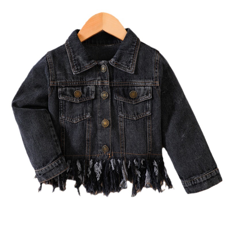 2025 New Denim Jacket for Baby Girls, Autumn Korean Style Jacket with Tassel Hem, Versatile Trendy Top