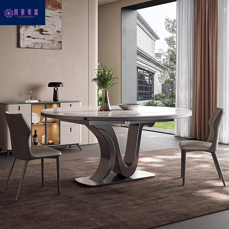 New Retractable Folding Slate Dining Table with Induction Cooker, Square and Round Table, Designer Home Use, Small Apartment, Light Luxury Tabletop