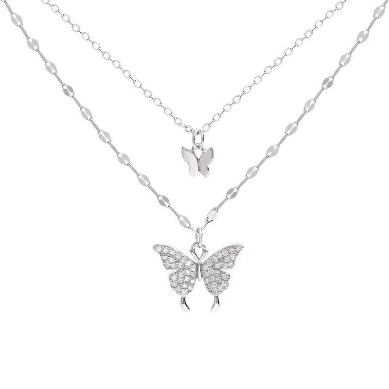 Niche design sense temperament butterfly fairy silver necklace clavicle chain foreign style personality high sense sweet cool matching chain