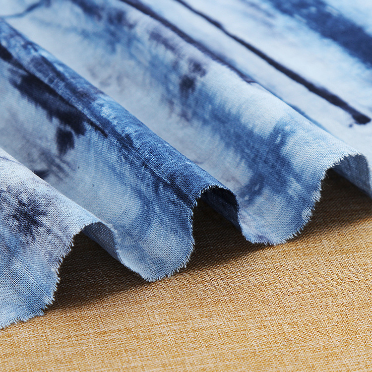 Factory supply and marketing linen cotton dyed cloth striped tie-dyed retro spring and summer clothing fabric 29