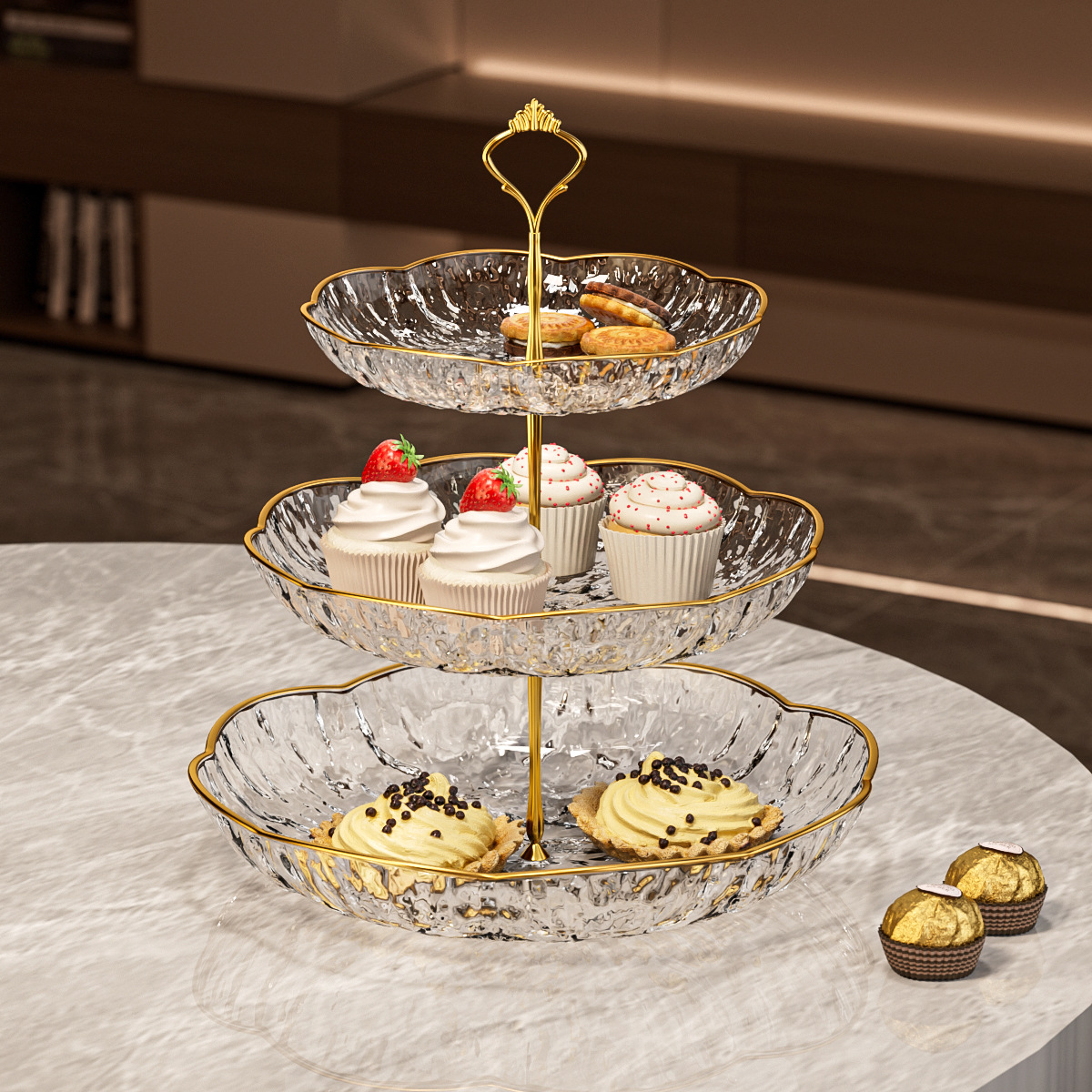 Light Luxury Multi-Layered Fruit Plate Living Room Home Coffee Table Fruit Plate Front Desk Snacks Dessert Dried Fruit Candy Snack Plate Ornaments