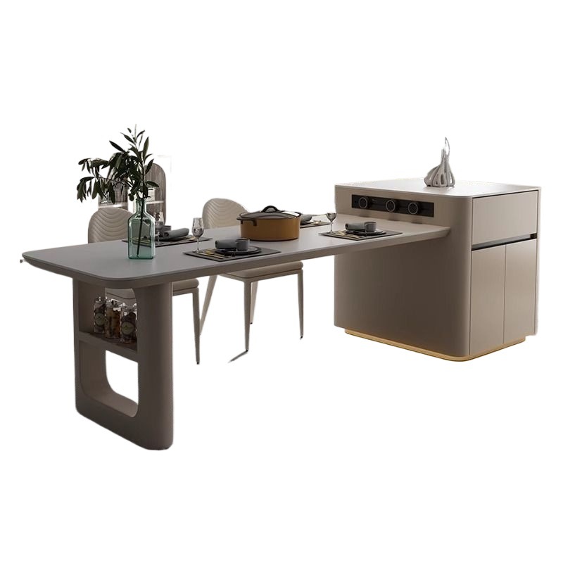 Cream Style Retractable Island Dining Table Slate Tea Table Tea Table Integrated Dining Table and Chairs Light Luxury High-End Combination Simple Home