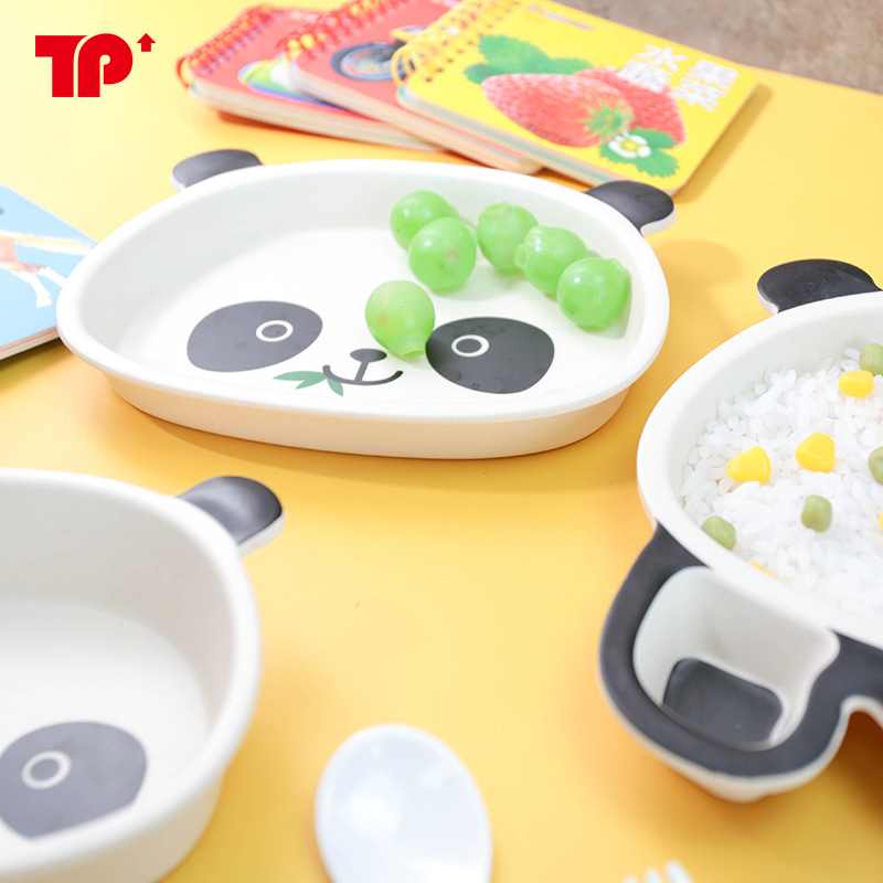 melamine bamboo fiber children's tableware suit cute panda eating bowl baby compartment dinner plate a generation of hair