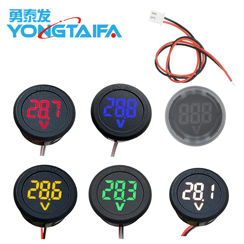 Dc 4-100V Цифровой вольтметр с LED дисплеем, круглый, двухпроводной, защита от обратного подключения