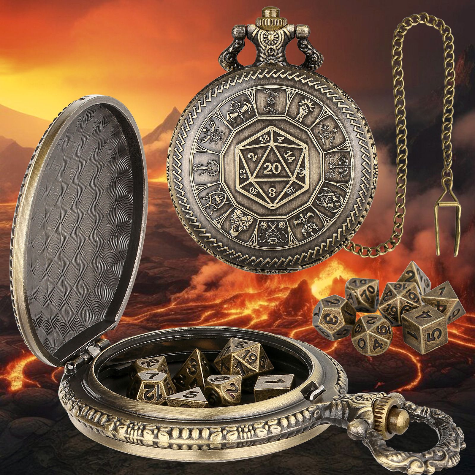 (Частная модель) Чехол для ювелирных изделий Dnd Dice, антикварный, с узором кубиков, карманный чехол, толстая цепочка для талии, дропшиппинг