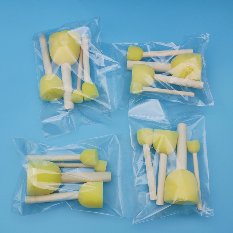 Factory wholesale wooden handle round mushroom sponge painting brush Children diy painting sponge seal brush graffiti art brush