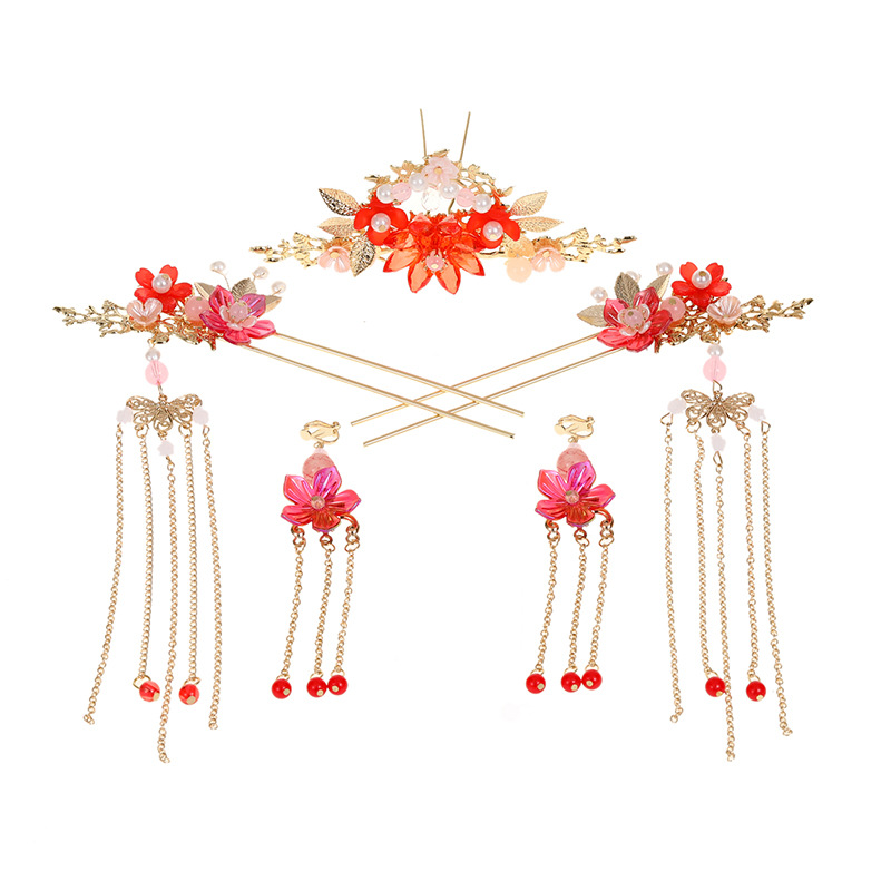 New Hanfu children's headdress tassel full set of red ancient style glass raccoon hair crown simple hair super fairy ancient costume step shake