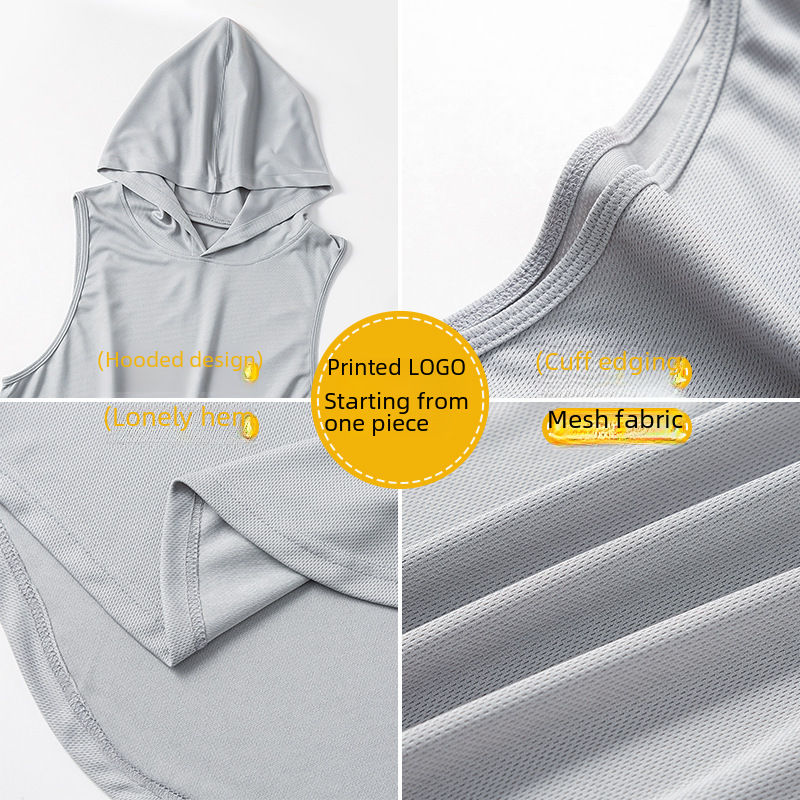 Hooded Fitness Vest Men's Basketball Running Training Loose Quick-drying Breathable Waistcoat European and American Plus Size Sports Vest