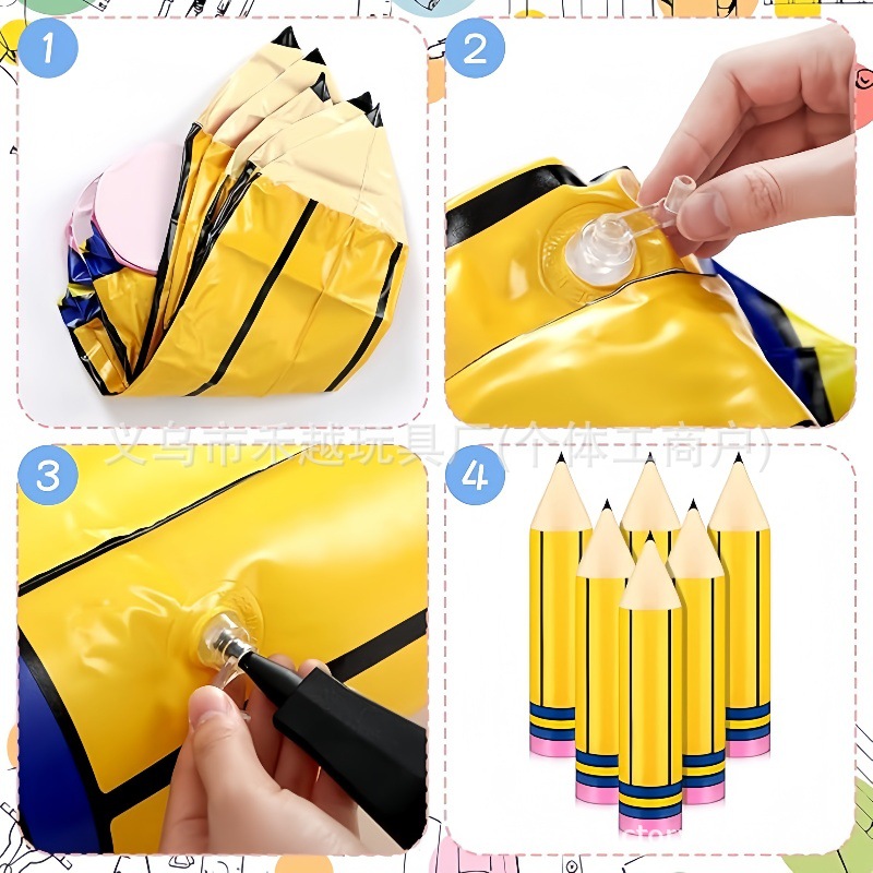 Factory Customized Pvc Inflatable Bowling Set Creative Pencil Shape Inflatable Toy Fun Sports Props