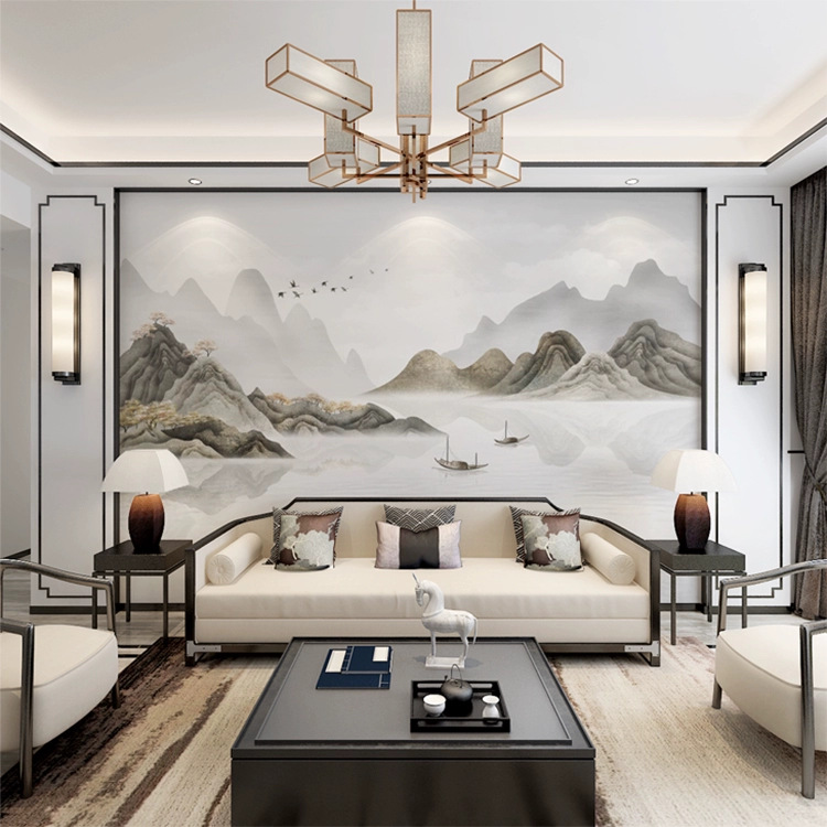 3D Stereo New Chinese Ink Landscape Painting Wall Covering Living Room Tv Background Wall Sofa Wallpaper Film and Television Wall Covering Mural